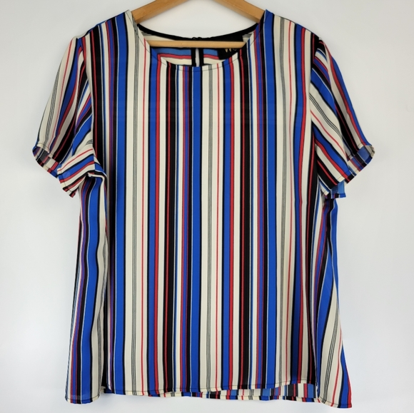 W5 Anthropologie Womens Vertical Striped Button Keyhole Back Blouse Size Large - Picture 1 of 11